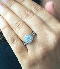 Load image into Gallery viewer, Round Cut Moissanite Engagement Ring And Matching Band Bridal Set Halo Style Wedding Ring And Band Bezel Set In 14k Solid White Gold 2.20ctw