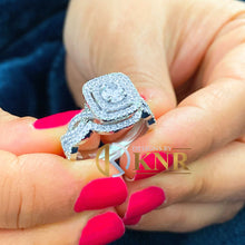 Load image into Gallery viewer, Round Cut Engagement Ring And Matching Band Set In 14k Solid White Gold Moissanite Wedding Bridal Set Double Halo Braided Shank Style 1.75ct