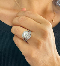 Load image into Gallery viewer, Round Cut Moissanite Engagement Ring And Matching Band Bridal set Double Halo 14k Solid White Gold Wedding Set Antique Deco Style 3.25ctw