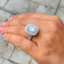 Load image into Gallery viewer, Cushion Cut and Round Cut IGI Certified Diamond Engagement Ring And Matching Band Wedding Bridal Set Double Halo 14K Solid White Gold 4.50ct