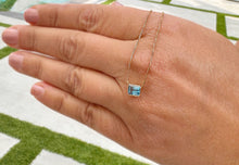 Load image into Gallery viewer, Minimalist Dainty 14k Solid Yellow Gold Emerald Natural Blue Topaz Bezel Set Solitaire Necklace Chain Pendant Bridal Anniversary Gift 2.00ct