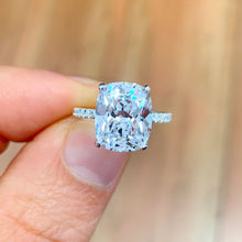 Load image into Gallery viewer, Cushion Cut Moissanite And Round Cut Sides Engagement Ring Round Cut Sides Bridal Set Wedding Ring For Her Set In 14k Solid White Gold 5.25