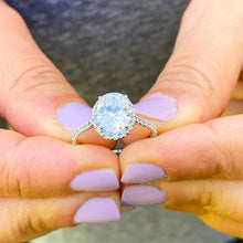 Load image into Gallery viewer, Oval Shape Moissanite Center And Round Cut Sides Engagement Ring 14k solid white Gold Wedding Ring Bridal Propose Ring Halo Style 2.00ctw