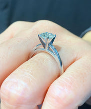 Load image into Gallery viewer, Round Cut Moissanite Engagement Ring Four prong set Bridal Wedding Ring Solitaire Style Ring Minimalist Design 14k Solid White Gold 1.00ctw