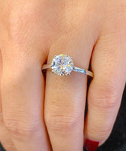 Load image into Gallery viewer, Round Cut Moissanite Engagement Ring Four prong set Bridal Wedding Ring Solitaire Style Ring Minimalist Design 14k Solid White Gold 1.00ctw