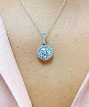 Load image into Gallery viewer, Round Cut Moissanite Necklace Pendant 14K Solid White Gold Halo Gift Wedding Gift Bridal Gift anniversary Gift 1.75ctw Pendant And Chain