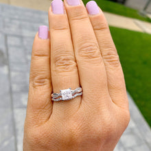 Load image into Gallery viewer, Princess Cut Moissanite And Round Cut Sides Engagement Ring And Matching Band 14k Solid White Gold Bridal Set Wedding Ring And Band 1.55ctw