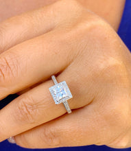 Load image into Gallery viewer, Princess Moissanite And Round Cut Engagement Ring Halo Style 14k Solid White Gold Wedding Anniversary Ring With Filigree Edging Style 1.70ct
