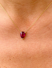 Load image into Gallery viewer, Pear Shape Solitaire Ruby Necklace And Chain Minimalist And Dainty 14k Solid Yellow Gold Pendant And Chain Gift For Her Ruby Necklace 3.00ct