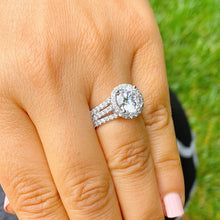 Load image into Gallery viewer, Round Cut Diamond Engagement Ring Halo Style Triple Shank Bridal Ring IGI Certified 14k Solid White Gold Wedding Ring For Her 4.20ctw G-VS2