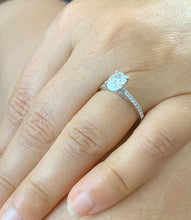 Load image into Gallery viewer, Oval Cut Center Moissanite And Round Cut Sides Engagement Ring Four Prong Set Propose Ring 14k Solid White Gold Wedding Bridal Ring 1.70ctw