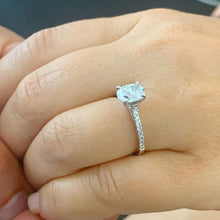 Load image into Gallery viewer, Oval Cut Center Moissanite And Round Cut Sides Engagement Ring Four Prong Set Propose Ring 14k Solid White Gold Wedding Bridal Ring 1.70ctw