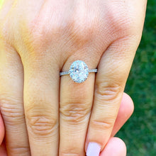 Load image into Gallery viewer, Oval Shape Moissanite Center And Round Cut Sides Engagement Ring 14k solid white Gold Wedding Ring Bridal Propose Ring Halo Style 2.00ctw