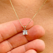 Load image into Gallery viewer, Solitaire Necklace And Chain IGI Certified Delicate Princess Cut Diamond Prong Set Mininmalist Dainty Pendant 14k Solid Yellow Gold 1.00ct