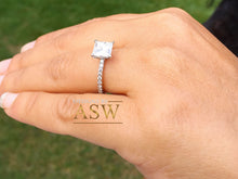 Load image into Gallery viewer, Princess Cut Moissanite and Round Cut Sides Engagement Ring Wedding Bridal Ring Anniversary Ring Half Eternity 14K Solid White Gold 1.70ctw