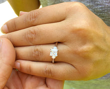 Load image into Gallery viewer, Princess Shape Moissanite Ring And Two Round Cut Sides Engagement Ring 14k Solid White Gold Three Stone Style Wedding Bridal Ring 2.20ctw