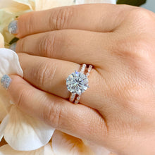 Load image into Gallery viewer, Round Cut Moissanite Engagement Ring And Band And Round Cut Sides 4.50ct 14k Solid Rose Gold Wedding Ring And Matching Band Half Eternity