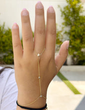 Load image into Gallery viewer, Finger Bracelet Round Cut Moissanites Ring Bracelet14k Solid Yellow Gold Hand Chain Bracelet Bezel Set Chain Bracelet Gift For Her 0.30ctw