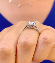 Load image into Gallery viewer, Princess Moissanite And Round Cut Engagement Ring Halo Style 14k Solid White Gold Wedding Anniversary Ring With Filigree Edging Style 1.70ct