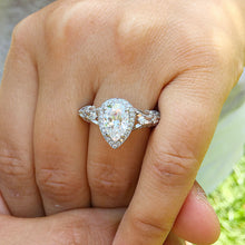 Load image into Gallery viewer, Pear Shape Moissanite And Cvd Round Cut Diamonds Sides Engagement Ring 14k Solid White Gold Wedding Ring Antique Halo Style 2.20ctw