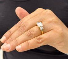 Load image into Gallery viewer, Princess Cut Moissanite Engagement Ring Three Stone Anniversary Style Prong Set Wedding Ring Bridal Ring For Her 14k Solid Yellow Gold 3.00
