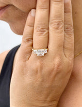 Load image into Gallery viewer, Princess Cut Moissanite Engagement Ring Three Stone Anniversary Style Prong Set Wedding Ring Bridal Ring For Her 14k Solid Yellow Gold 3.00