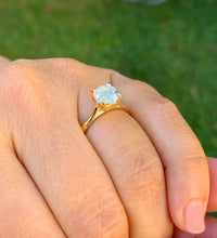 Load image into Gallery viewer, Round Cut Diamond Engagement Ring IGI Certified Cathedral Style Bridal Ring Four Prong Setting Solitaire Wedding Ring 14K Yellow Gold 1.00ct