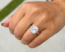 Load image into Gallery viewer, Cushion Cut Moissanite And Round Cut Sides Engagement Ring Halo Style Bridal Ring Women's Wedding Ring For Her 14k Solid White Gold 5.70ctw