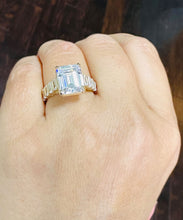 Load image into Gallery viewer, Emerald Cut Diamonds Engagement Ring Set In IGI Certified 14k Solid And Heavy Yellow Gold Wedding Bridal Ring Large 6.00ctw F-VS2