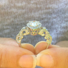 Load image into Gallery viewer, Pear Shape Moissanite And Round Cut Sides Engagement Ring In 14k Solid White Gold Wedding Ring Antique style Bridal Ring Halo Style 2.20ctw