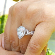 Load image into Gallery viewer, Pear Shape Moissanite And Cvd Round Cut Diamonds Sides Engagement Ring 14k Solid White Gold Wedding Ring Antique Halo Style 2.20ctw