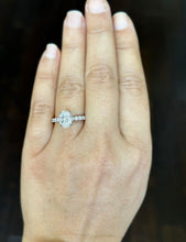 Load image into Gallery viewer, Oval Shape Moissanite And Round Cut Sides Engagement Ring Prong Set In 14k Solid White Gold Wedding Bridal Ring Hidden Halo Style 3.00ctw