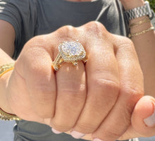 Load image into Gallery viewer, Round Cut Moissanite Engagement Ring Halo Filigree style Anniversry Ring In 14k Solid And Heavy Yellow Gold Bridal Wedding Ring For Her 7.75
