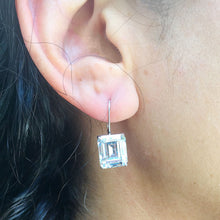 Load image into Gallery viewer, Emerald Cut Moissanite Earrings Huge 7.00 Carat Prong set 14k Solid White Solid Gold Bridal Gift Wedding Engagement Gift French Post Setting