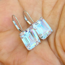Load image into Gallery viewer, Emerald Cut Moissanite Earrings Huge 7.00 Carat Prong set 14k Solid White Solid Gold Bridal Gift Wedding Engagement Gift French Post Setting