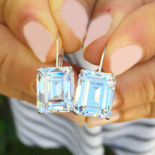Load image into Gallery viewer, Emerald Cut Moissanite Earrings Huge 7.00 Carat Prong set 14k Solid White Solid Gold Bridal Gift Wedding Engagement Gift French Post Setting