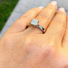 Load image into Gallery viewer, Asscher Cut Moissanite Four Prong Set Engagement Ring Solitaire In 14k Solid And Heavy White Gold Bridal Ring Cathedral Wedding Ring 1.30ctw