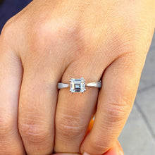 Load image into Gallery viewer, Asscher Cut Moissanite Four Prong Set Engagement Ring Solitaire In 14k Solid And Heavy White Gold Bridal Ring Cathedral Wedding Ring 1.30ctw