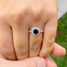 Load image into Gallery viewer, Round Cut Sapphire And Moissanites Sides Engagement Ring Halo Style In 14k Solid White Gold Wedding Anniversary Ring For Her Prong Set 2.50