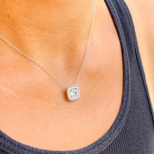 Load image into Gallery viewer, Round Cut Moissanite Pendant And Chain Prong Set Filigree Style Necklace and Chain Set In 14k Solid White Gold Halo Filigree Style 1.15ctw