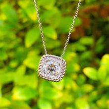 Load image into Gallery viewer, Round Cut Moissanite Pendant And Chain Prong Set Filigree Style Necklace and Chain Set In 14k Solid White Gold Halo Filigree Style 1.15ctw