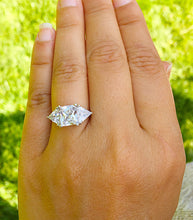 Load image into Gallery viewer, Radiant Shape And Trillion Cut Sides Moissanite Engagement Ring Three Stone Style 14k Solid White Gold Wedding Bridal Ring For Her 3.00ctw
