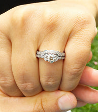 Load image into Gallery viewer, Round Cut Moissanite Engagement Ring And Matching Band Antique Design Wedding Ring And Band Bridal Set Set In 14k Solid White Gold 1.35ctw