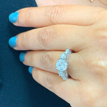 Load image into Gallery viewer, Round Cut Moissanite And Round And Baguettes Cut Sides Engagement Ring Antique Filigree Style Wedding Ring 14k Solid White Gold 2.70ctw