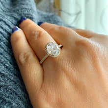Load image into Gallery viewer, Oval Shape Moissanite and Round Cut Natural Diamond Sides Engagement Ring Halo Style Wedding Ring Set In 14k Yellow Gold Bridal Ring 2.00ctw