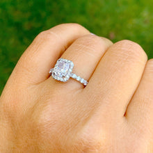 Load image into Gallery viewer, Elongated Cushion Cut Moissanite And Round Cut Sides Engagement Ring Halo Style Bridal Ring Women's Wedding Ring 14k Solid White Gold 2.80ct
