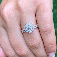 Load image into Gallery viewer, Round Cut Moissanite Engagement Ring And Matching Band Double Halo Wedding Ring And Band 14k Solid Rose Gold Bridal Set Ring And Band 1.30ct