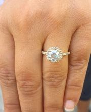 Load image into Gallery viewer, Round Cut Moissanite And Round Cut Sides Natural Diamond Engagement Ring In 14k Solid Yellow Gold Bridal Ring Halo Style Wedding Ring 1.50ct