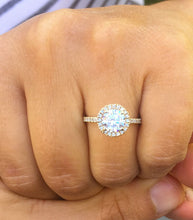 Load image into Gallery viewer, Round Cut Moissanite And Round Cut Sides Natural Diamond Engagement Ring In 14k Solid Yellow Gold Bridal Ring Halo Style Wedding Ring 1.50ct