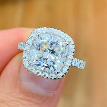 Load image into Gallery viewer, Cushion Cut Moissanite and Round Cut Sides Natural Diamond Engagement Ring Halo Style In 14k Solid White Gold Bridal Wedding Ring 5.50ctw